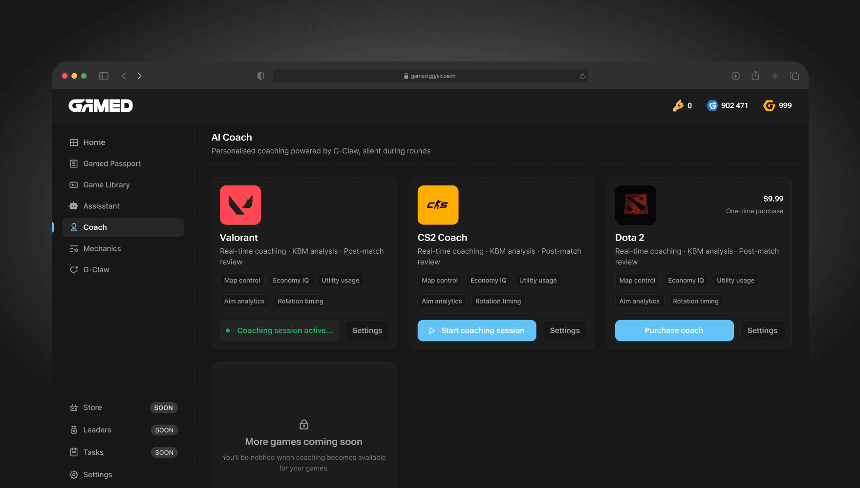 Интерфейс платформы Gamed